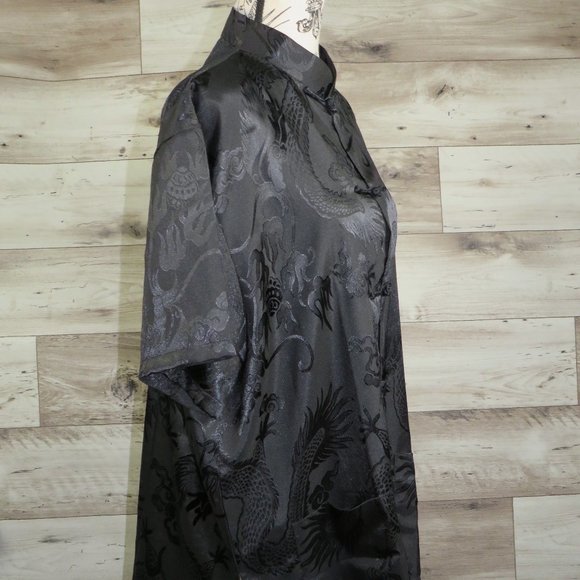 Black Dragon* Women's Short Sleeve Curved Hem Asian Button Down Blouse~ Size XXL - Picture 3 of 11